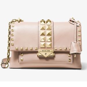 Michael Kors Cece Medium Studded Leather Convertible Shoulder Bag Pink